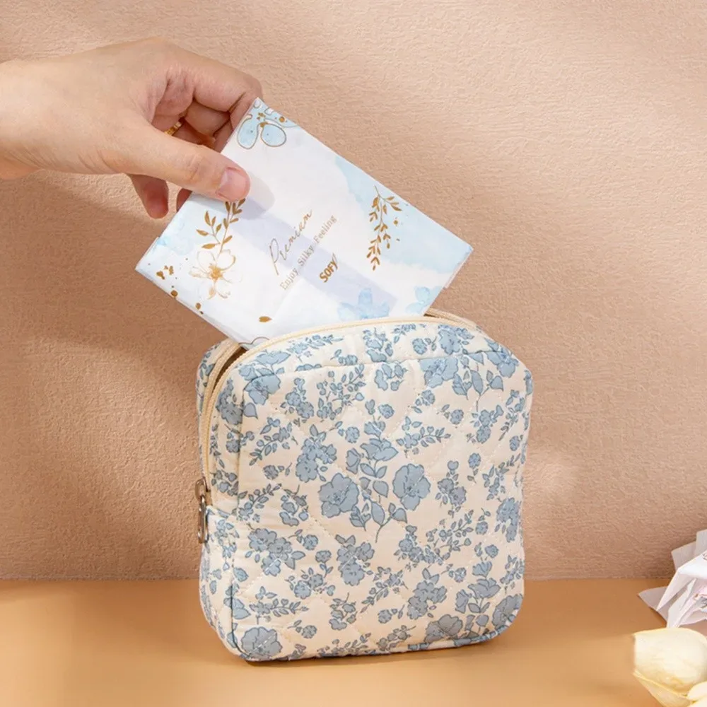 trousse de maquillage de grande capacité, sac à cosmétiques en coton matelassé à fleurs, sac à main de rangement portable, trousse de toilette de voyage, organisateur de sac de toilette