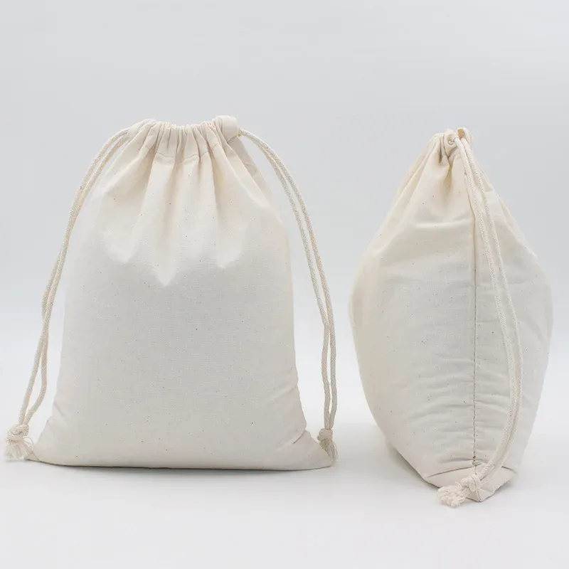 sacs en toile de grande taille en coton épais avec cordon de serrage pour le commerce de détail, sacs de rangement de grande capacité pour la maison, sacs portables pour la cuisine