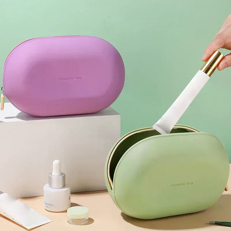 sac à cosmétiques en silicone de grande capacité, sac de rangement de voyage étanche, gain de place, anti-poussière, fermeture à glissière, porte-monnaie de voyage