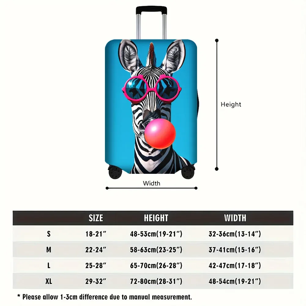 housse valise polyester motif zèbre lunettes bulles chewing gum bleu noire blanc voyage protection
