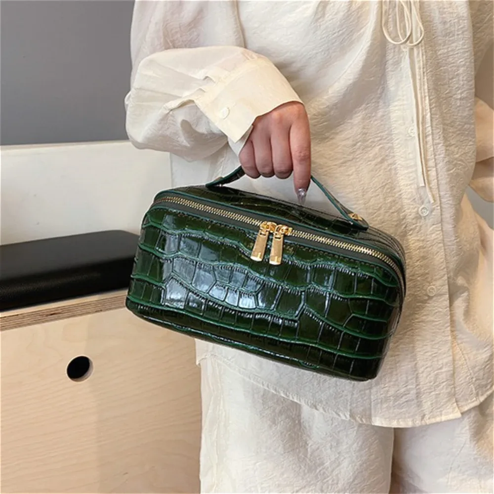 trousse de maquillage grande capacité à motif crocodile, sac de rangement portable de haute qualité, pochette cosmétique durable et tendance pour les voyages quotidiens
