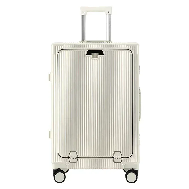 valise à roulettes grande capacité à ouverture frontale, cadre en aluminium, valise trolley abs+pc, valise cabine