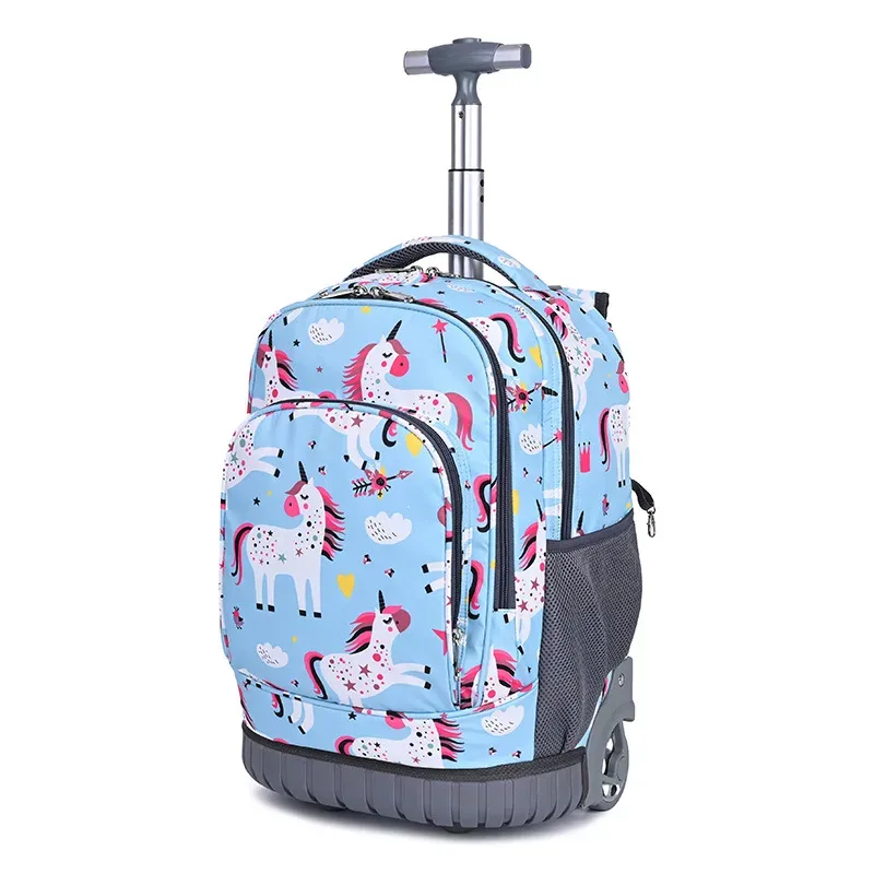 sac dos oxford cloth motifs animaux rose violet bleu format rectangulaire roulettes fixes usage école voyage