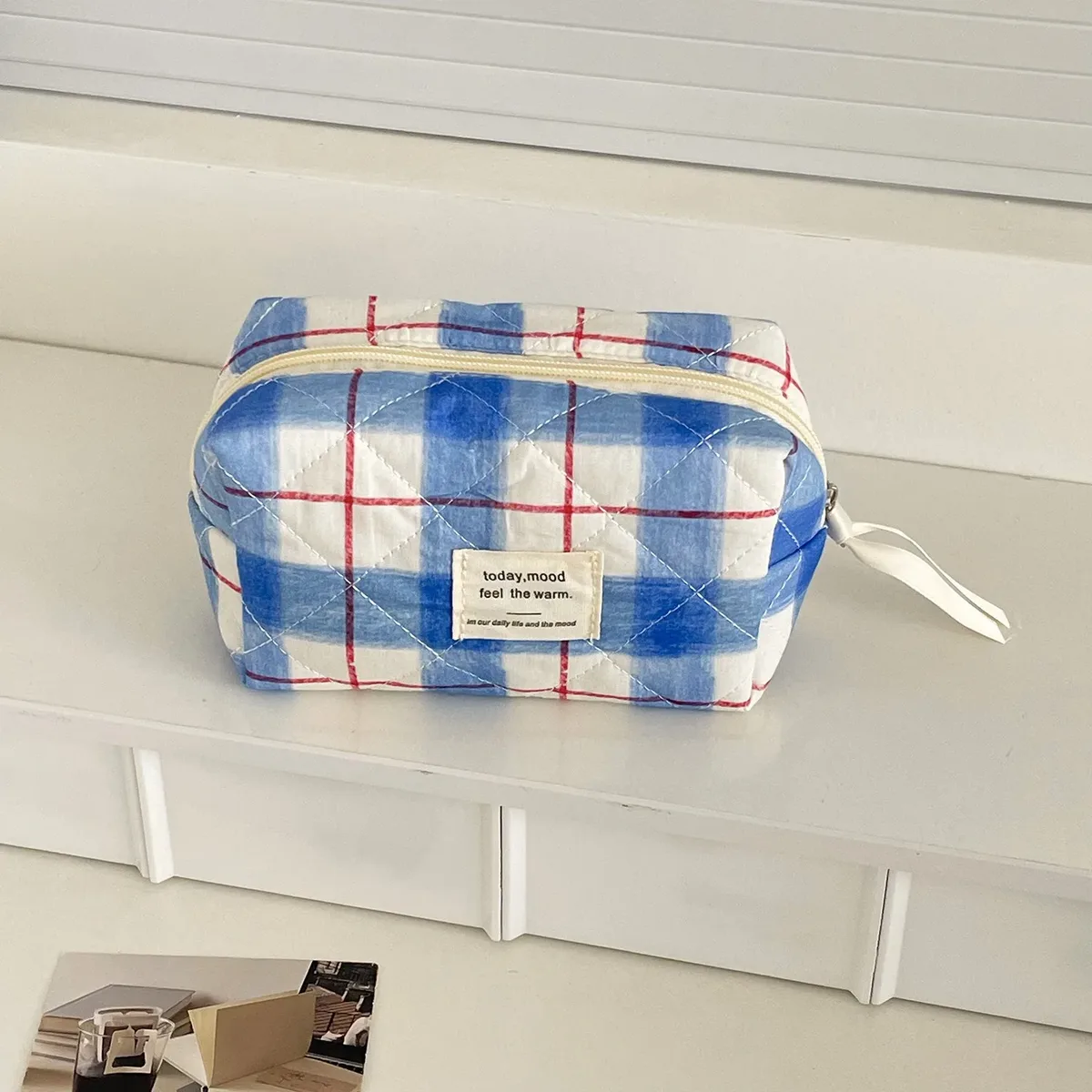 sac à cosmétiques bow flower, sac de toilette de grande capacité, sac de rangement matelassé de style court, sac à main souple portable