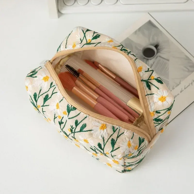 trousse de maquillage florale pour femme, trousse de beauté, broderie coréenne, poudres cosmétiques, trousse de toilette de voyage
