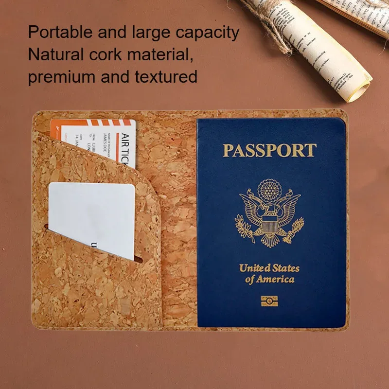 porte-passeport en liège, étui pour passeport en cuir grain de bois, sac pour cartes portable