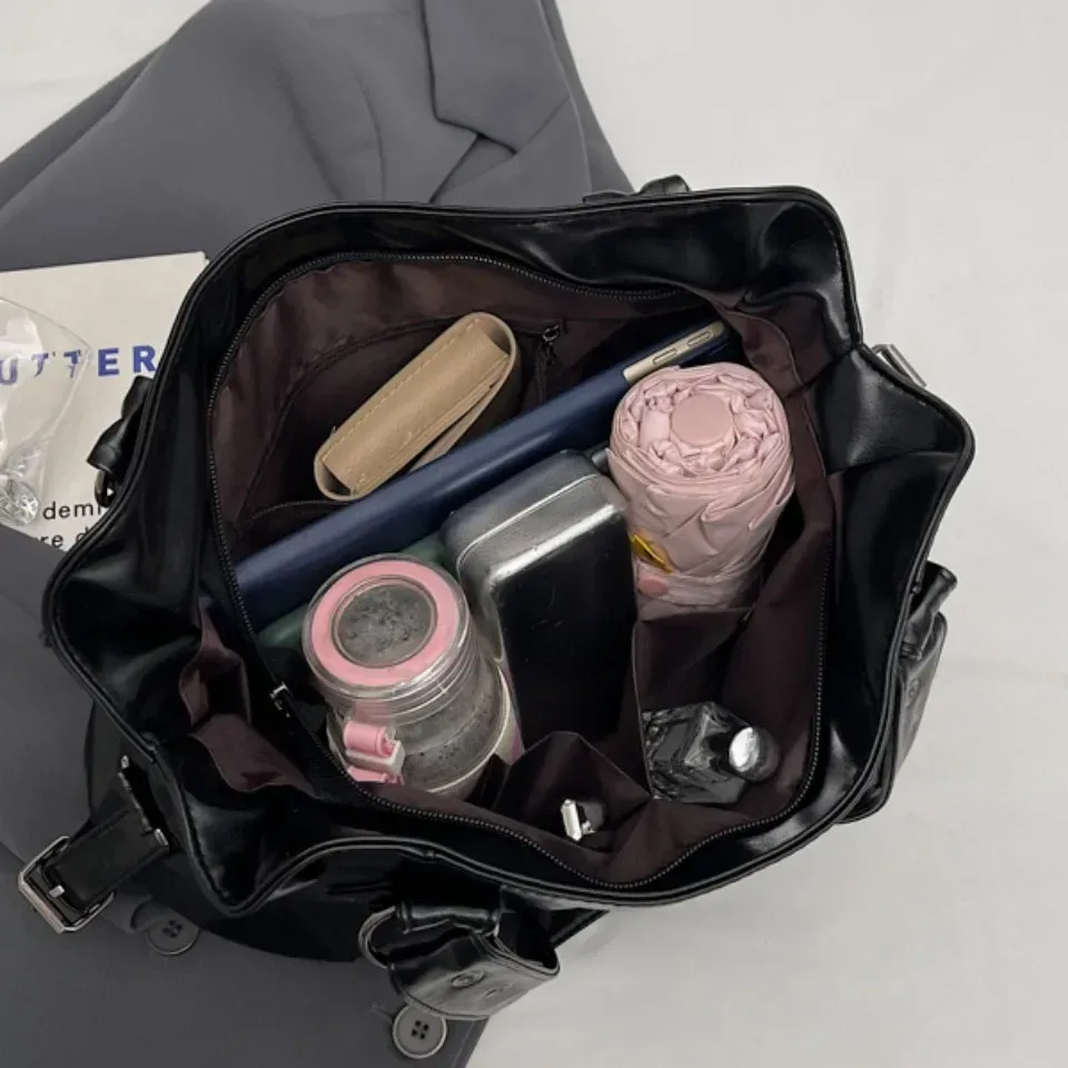 sac à bandoulière spacieux de marque rétro pour femmes, sac à bandoulière classique de luxe de couleur unie, fourre-tout en cuir pu souple de grande capacité