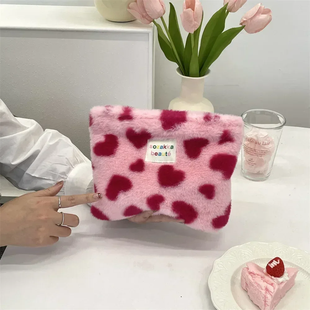pochette rétro rayée pour femmes, sac à cosmétiques, trousse de toilette en peluche, sacs de maquillage, pochette de maquillage, étui de voyage, organisateur de cosmétiques