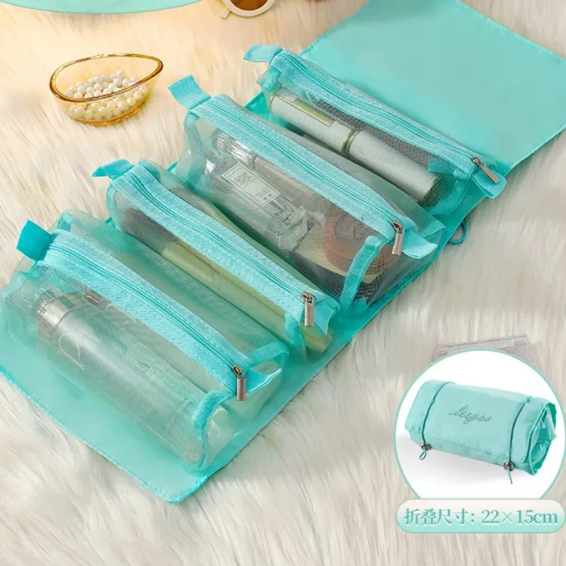 trousse à cosmétiques détachable portable grande capacité 4 en 1, trousse de maquillage pliable, trousse de toilette de rangement de cosmétiques de voyage