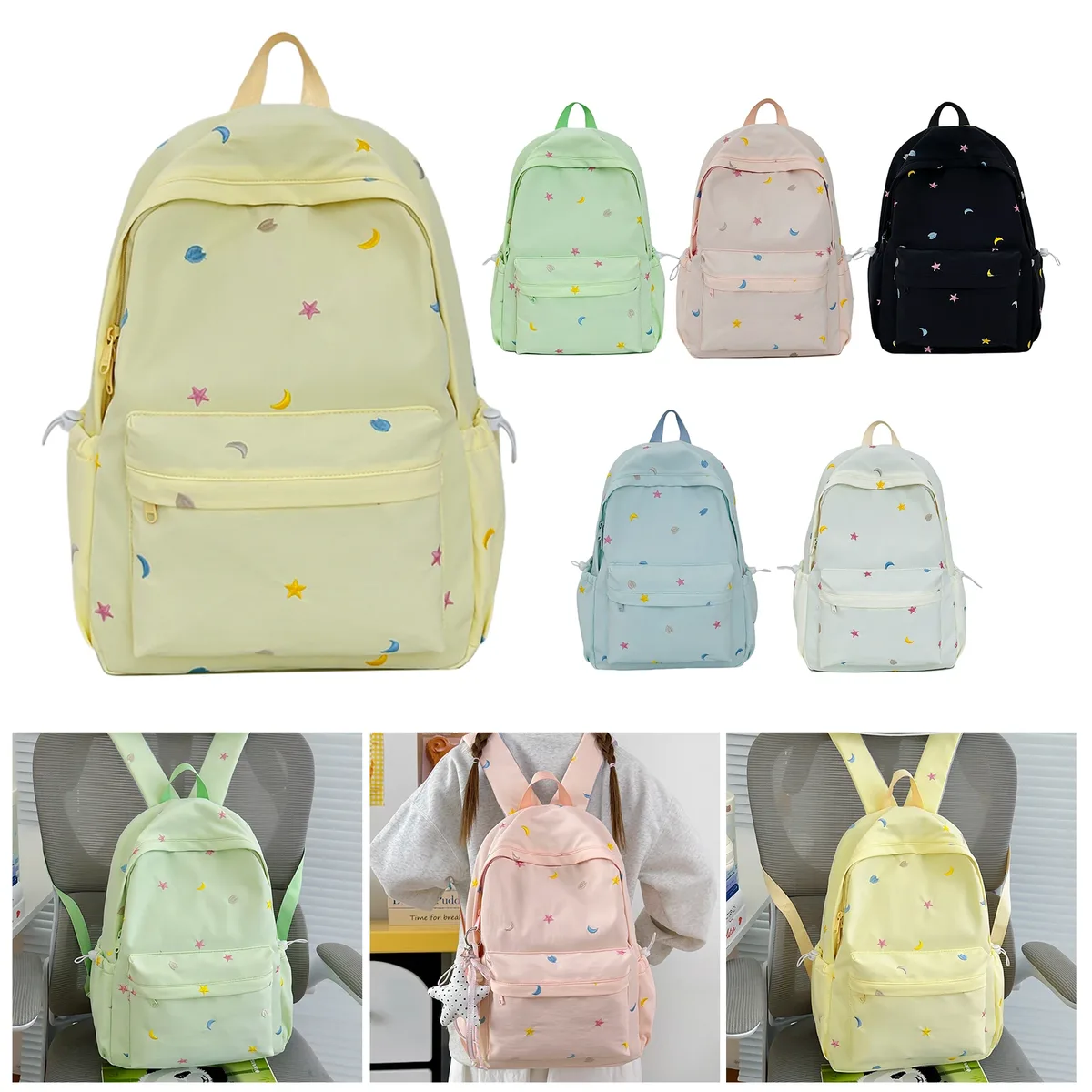 sac à dos y2k mignon et esthétique, léger, idéal pour les voyages, en nylon, décontracté, imperméable, pour adolescentes et étudiantes.