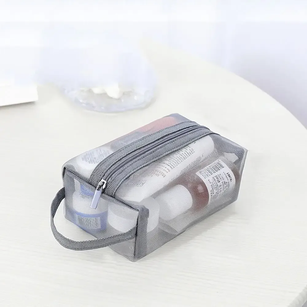 sac à cosmétiques transparent en maille, sac de rangement pour soins de la peau, sac à main de voyage portable, sac de lavage étudiant, sac de papeterie