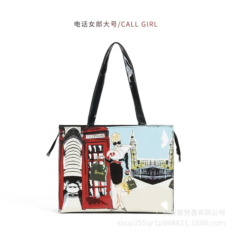 sac fourre-tout imperméable en pvc à imprimé cartoon pour femmes, sac à main décontracté et portable, sac pour le shopping, les trajets quotidiens et l'utilisation quotidienne en extérieur. ﻿