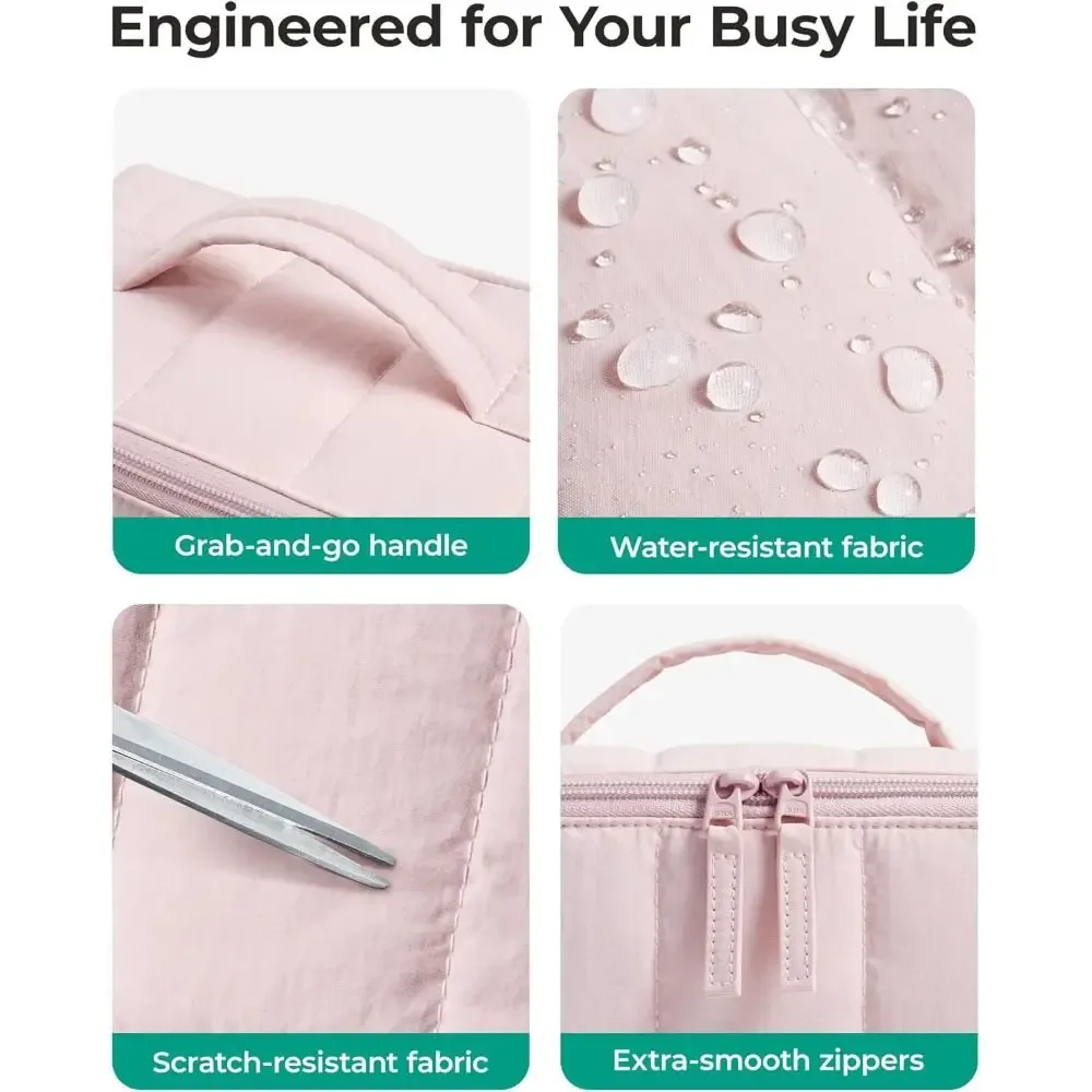 nouvelle trousse de maquillage de voyage portable, imperméable, rembourrée, étui à cosmétiques qui s'ouvre à plat, grande capacité, trousse de toilette pour femmes