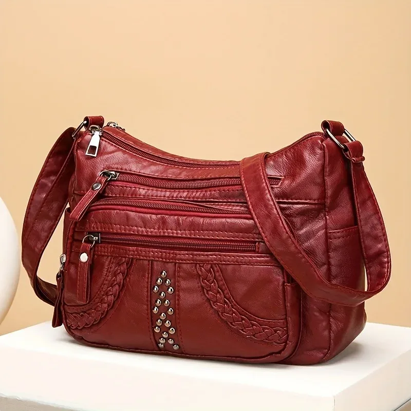 1 pièces en cuir pu souple multi-poches sac à bandoulière grande capacité minimaliste décontracté épaule sac à bandoulière à la mode