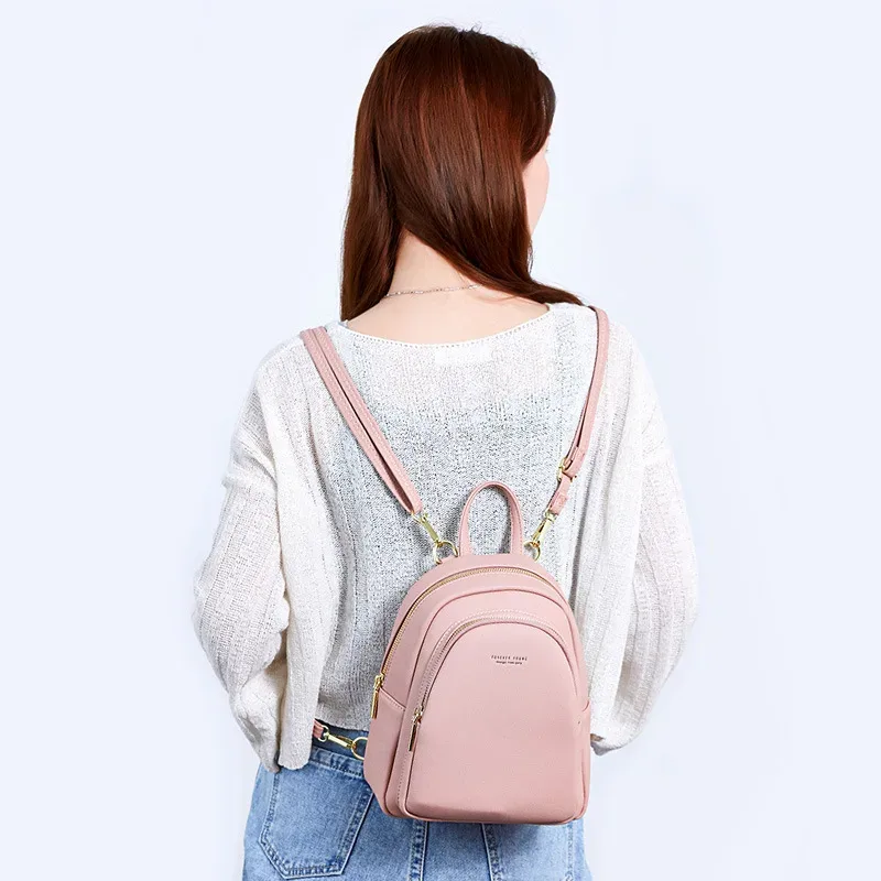 petit sac à dos en cuir pu pour femmes, sac à bandoulière preppy solide pour dames, sac à dos de voyage pour écoliers