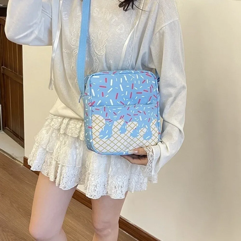 Sac Dos Tissu Oxford Imprimé Crème Glacée Bleu Rose Polyester Femmes Etudiants Rangement Voyages Sorties