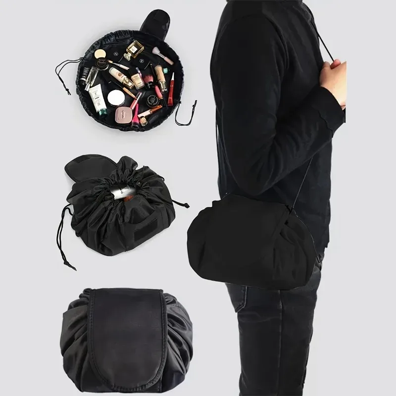 Sac de maquillage à cordon de serrage, sac de rangement de voyage portable, sac de lavage pliable imperméable de grande capacité, sac de rangement pour maquillage