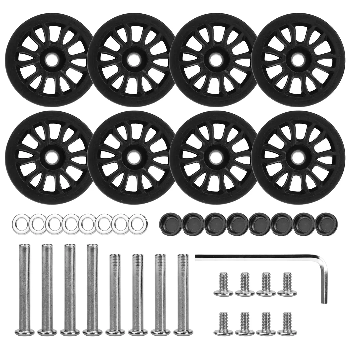 roues de rechange noires pour bagages, 8 pièces, avec vis, roues pour bagages de voyage, pièces de rechange pour valise, axes de 50mm, roulettes de réparation