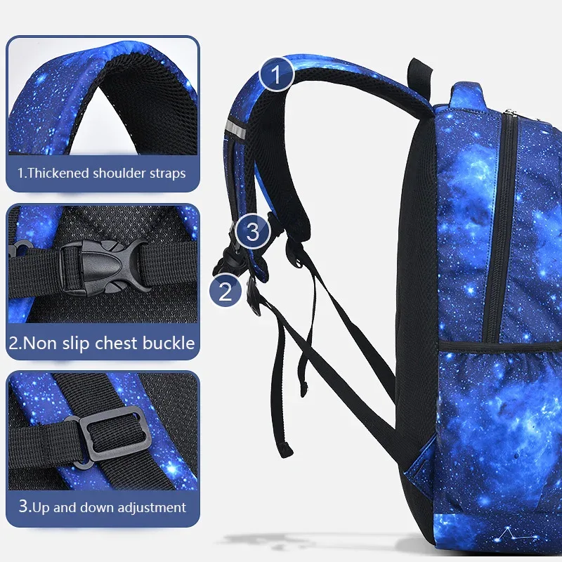 sac à dos pour adolescents, imprimé ciel étoilé, sac à bandoulière pour enfants, sac d'école étanche, sac à dos de sport et de voyage, plusieurs poches
