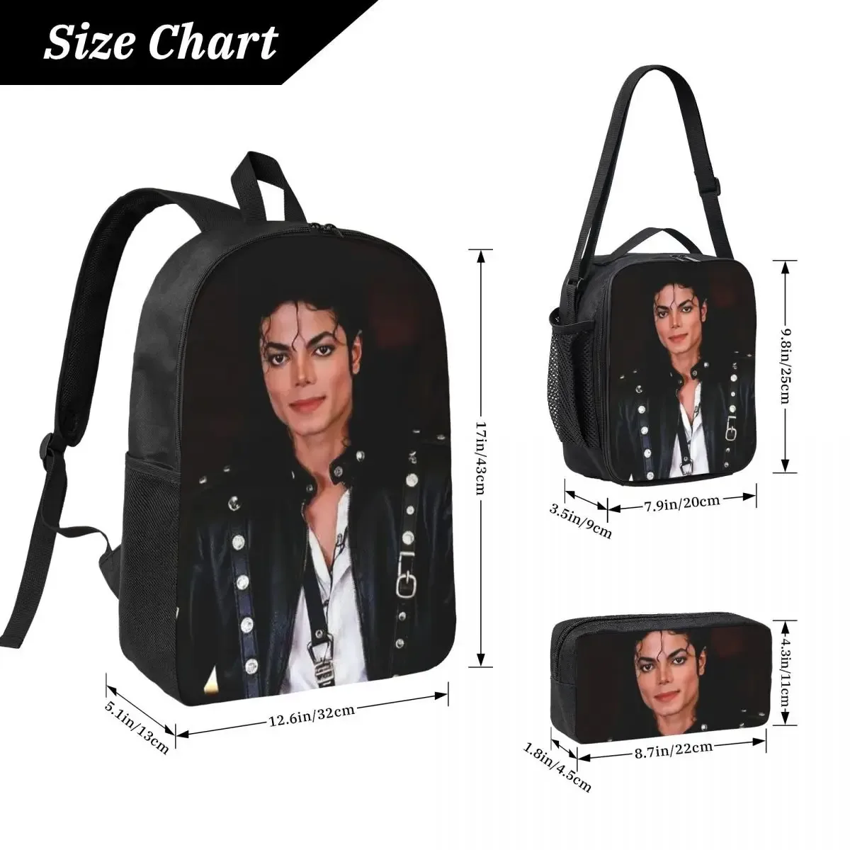 sac à dos michael jackson pour étudiants, sac d'école, sacs à bandoulière pour ordinateur, sac à déjeuner isotherme 3ps, trousse à crayons