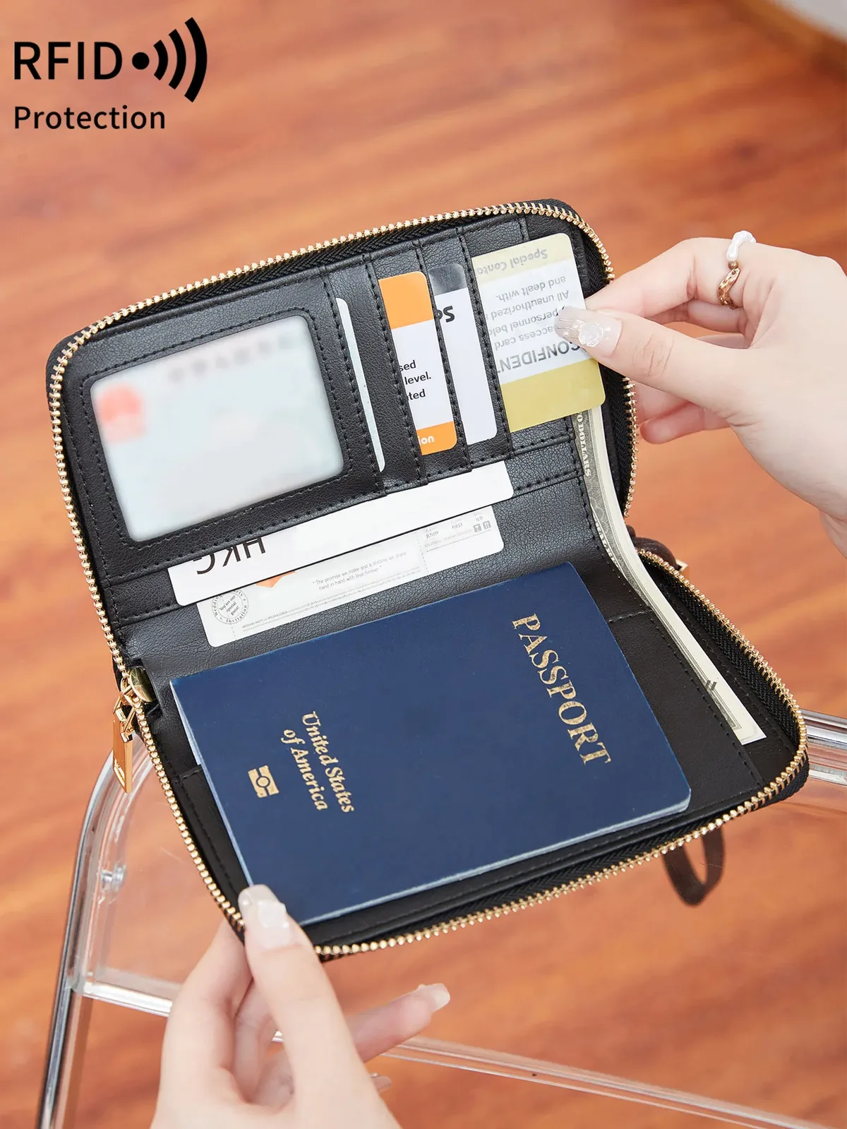 sac de passeport de voyage en cuir pu, porte-passeport simple et portable de grande capacité, porte-carte d'identité multifonctionnel, accessoires de voyage