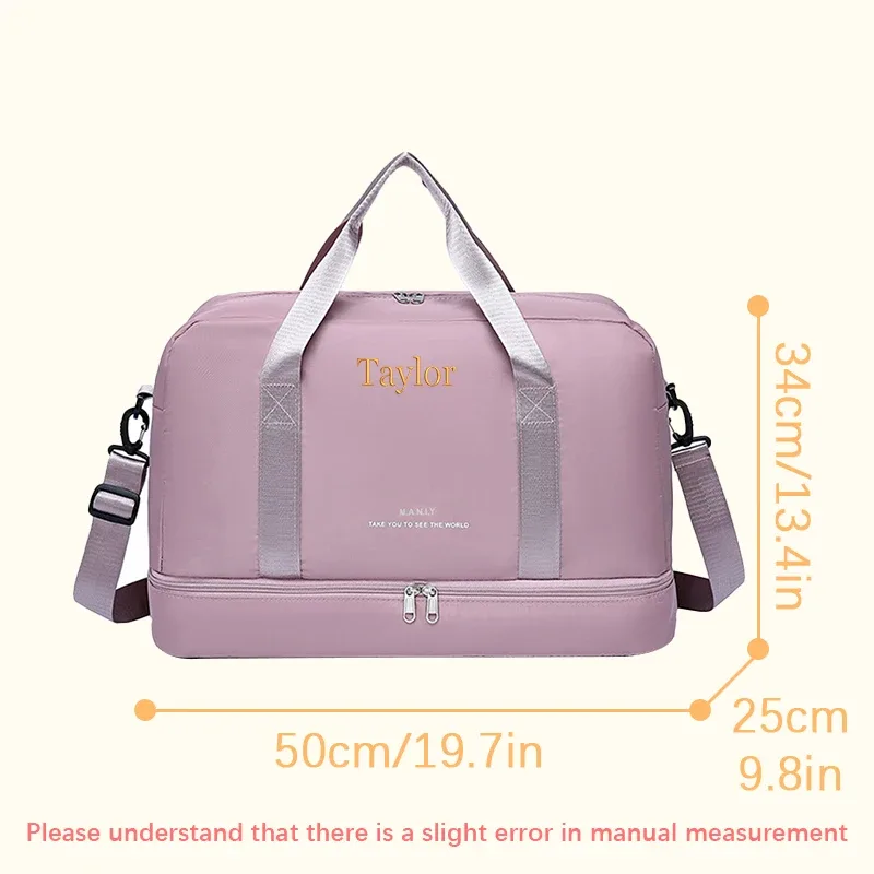 sac voyage polyester gris rose motif brodé poignée bandoulière amovible décontracté grande capacité taille multiple usage voyage