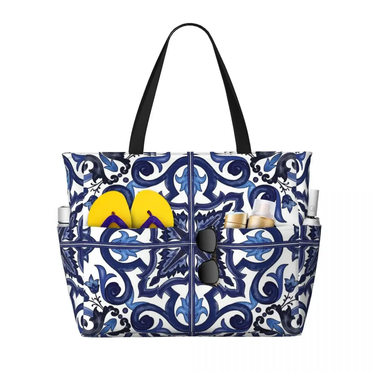carreaux siciliens, méditerranéens, mosaïque, limons, sac fourre-tout de plage, sport, gymnastique, yoga, grand fourre-tout, sac de voyage pour femmes, sac de fitness