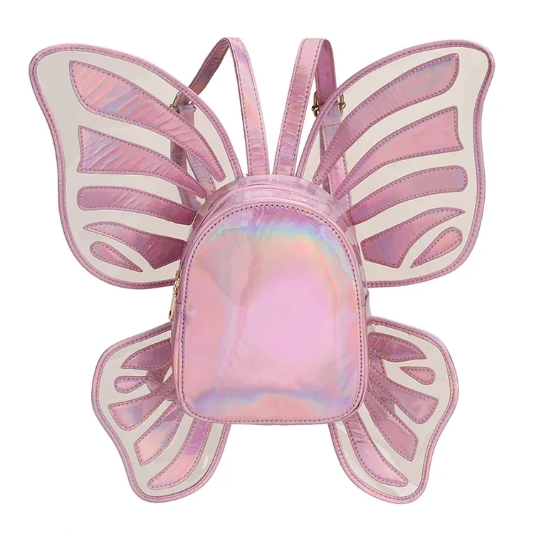 sac à dos drôle d'ailes de papillon d'ange sac à dos d'école laser pour femme pour fille voyage sac à dos décontracté sac d'école en cuir holographique