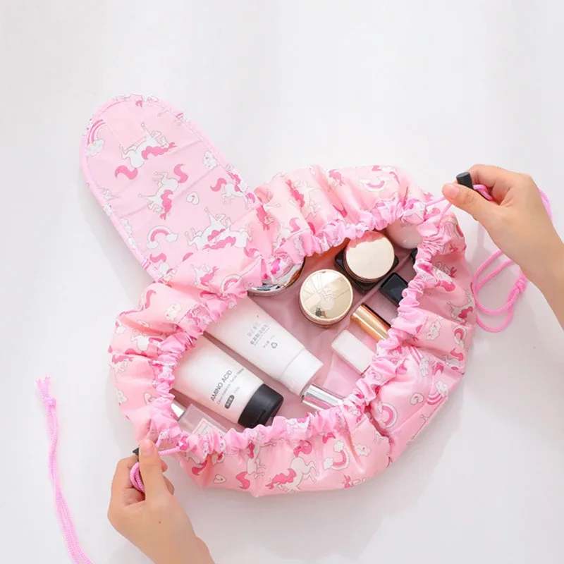 sac à cosmétiques à cordon de serrage pour femmes, sac de rangement de voyage, sac de maquillage, organisateur, pochette de maquillage portable étanche, trousse de toilette et de beauté