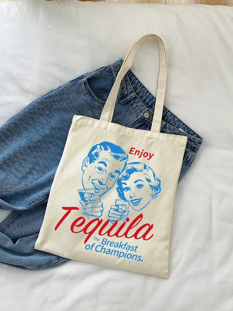 1pc profiter de tequila lettre modèle sac fourre-tout sac à provisions sac de transport vintage décontracté toile sac à bandoulière sac à main shopping sac cadeau