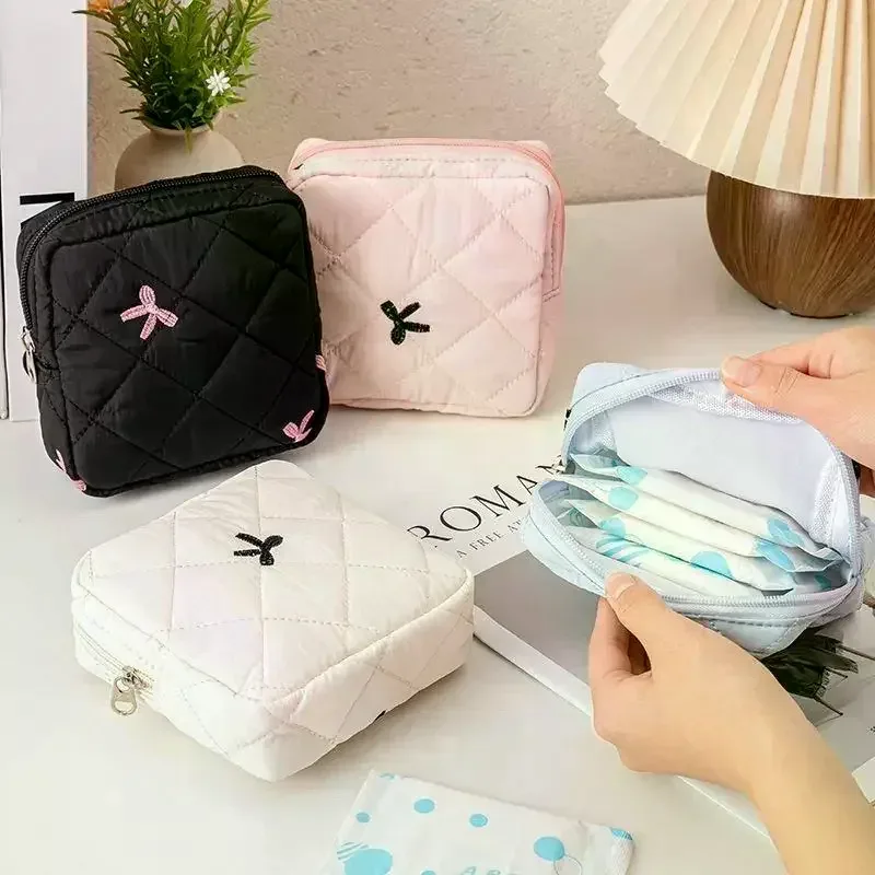 sacs de rangement pour serviettes hygiéniques mignons et de grande capacité, sacs à nœuds de dessin animé portables, organiseur de tampons pour les règles des filles, pochette