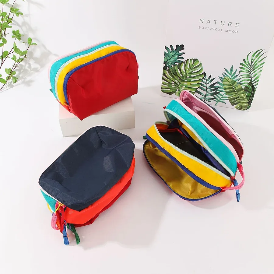 sac de toilette portable durable aux couleurs dopamine, multi-couches, grande capacité, multifonctionnel, sac de maquillage de voyage