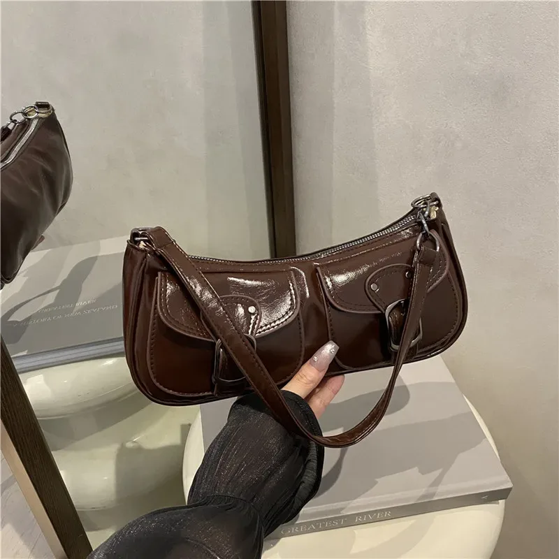 sac à bandoulière en cuir pu pour femmes, petit sac à double poche, sacs sous le bras pour dames, sacs à main vintage y2k, pochette