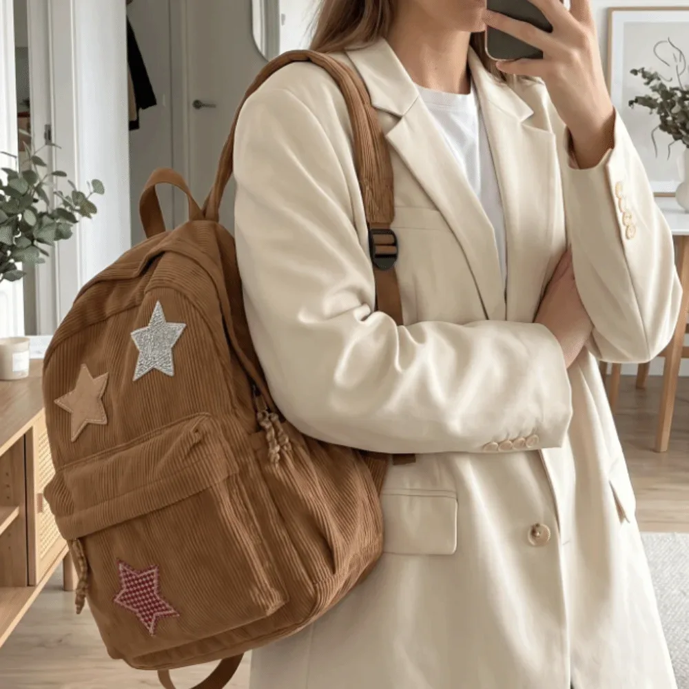 sac à dos en velours côtelé tendance, léger, grande capacité, sac à dos scolaire coloré, multi-poches, sac de voyage décontracté