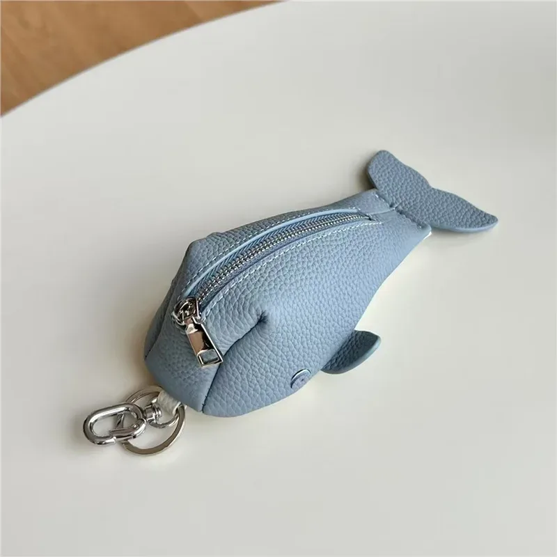 porte-clés en cuir à fermeture éclair, organisateur de pièces de monnaie violettes en cuir de vache, porte-monnaie en forme de baleine pour hommes et femmes