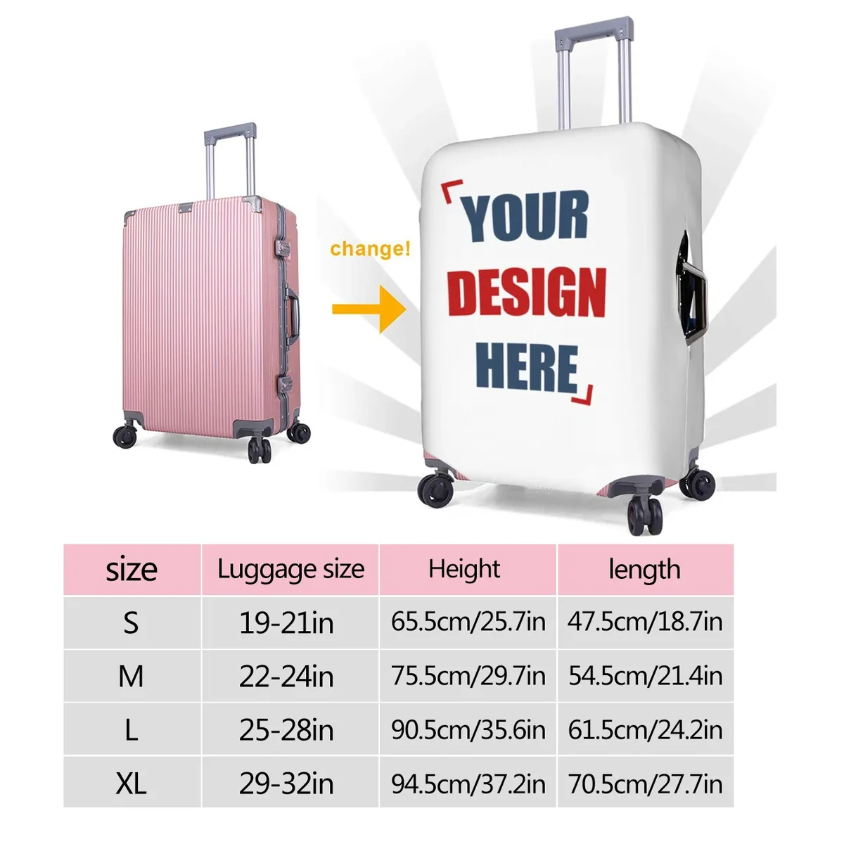 housse de bagage personnalisée avec logo, élastique, votre design ici, housse de protection pour valise de voyage, convient aux valises de 18 à 32 pouces