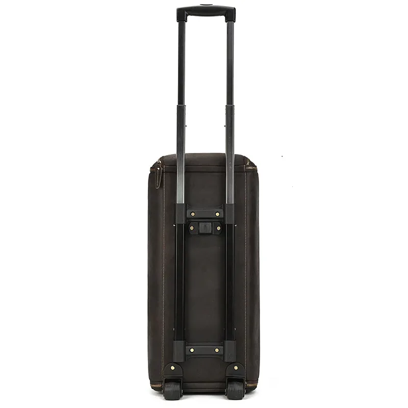 sac de voyage à roulettes en cuir véritable pour homme, sac de sport roulant en cuir de vachette crazy horse de 22 pouces avec compartiment à chaussures, grand sac de rangement
