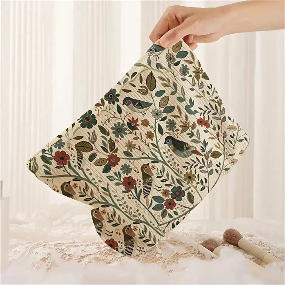 sacs à cosmétiques motif branche oiseau, trousse de maquillage pour femmes, sac de rangement de cosmétiques en velours côtelé, trousse de toilette portable pour les déplacements et les déplacements, 1 pièce