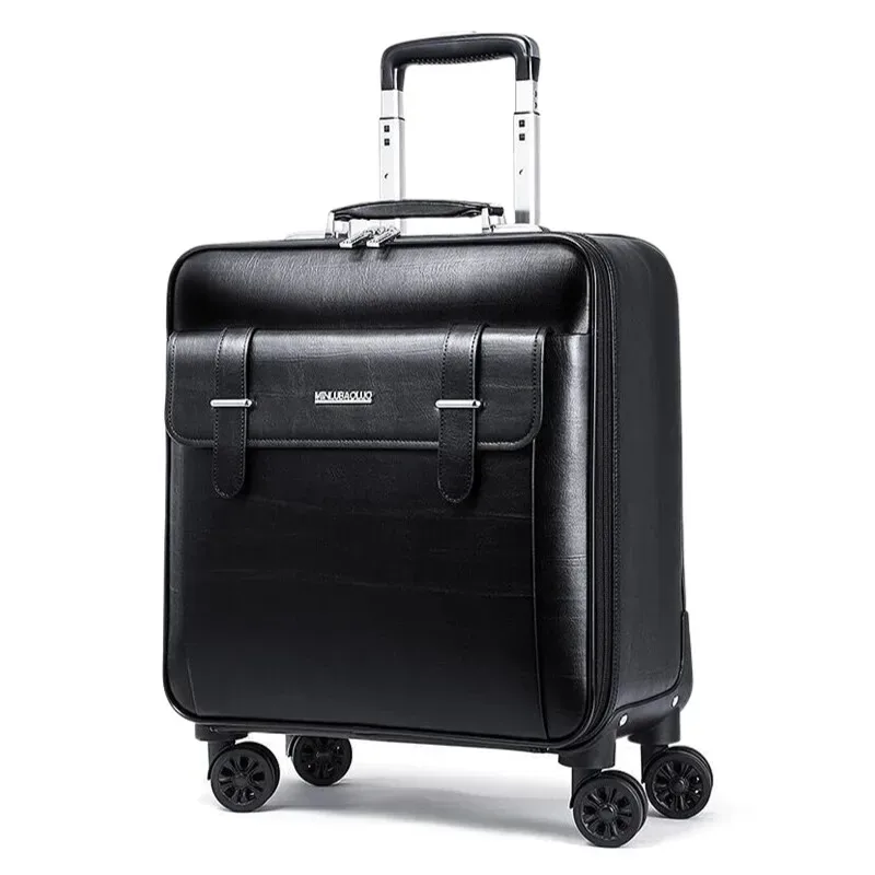 valise à roulettes en cuir véritable pour hommes, bagage à main avec 4 roulettes, valise de voyage d'affaires