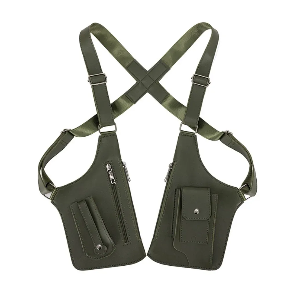sac de poitrine rétro antivol multi-poches en cuir avec sangle dissimulée, sacoche multifonction pour téléphone portable, idéal pour la chasse
