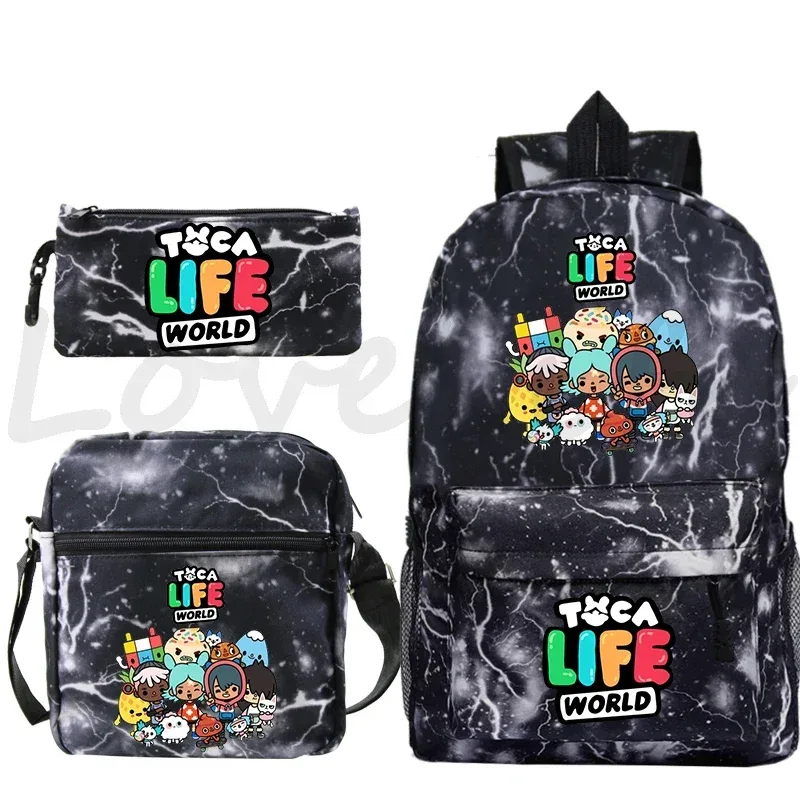sac à dos toca life world, ensemble de 3 pièces, sacs d'école mignons pour filles, sac de voyage, sac à dos imprimé toca boca, sac à dos pour enfants, mochila