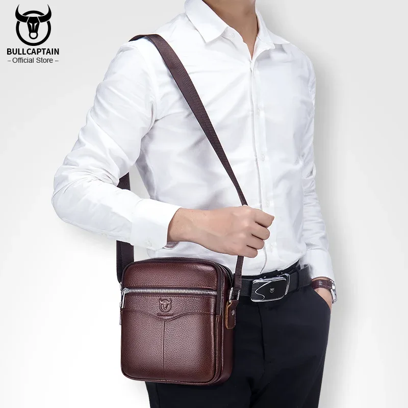 bullcaptain décontracté hommes messager sac à bandoulière de haute qualité matériel lisse poche à glissière en cuir sac à bandoulière pour hommes