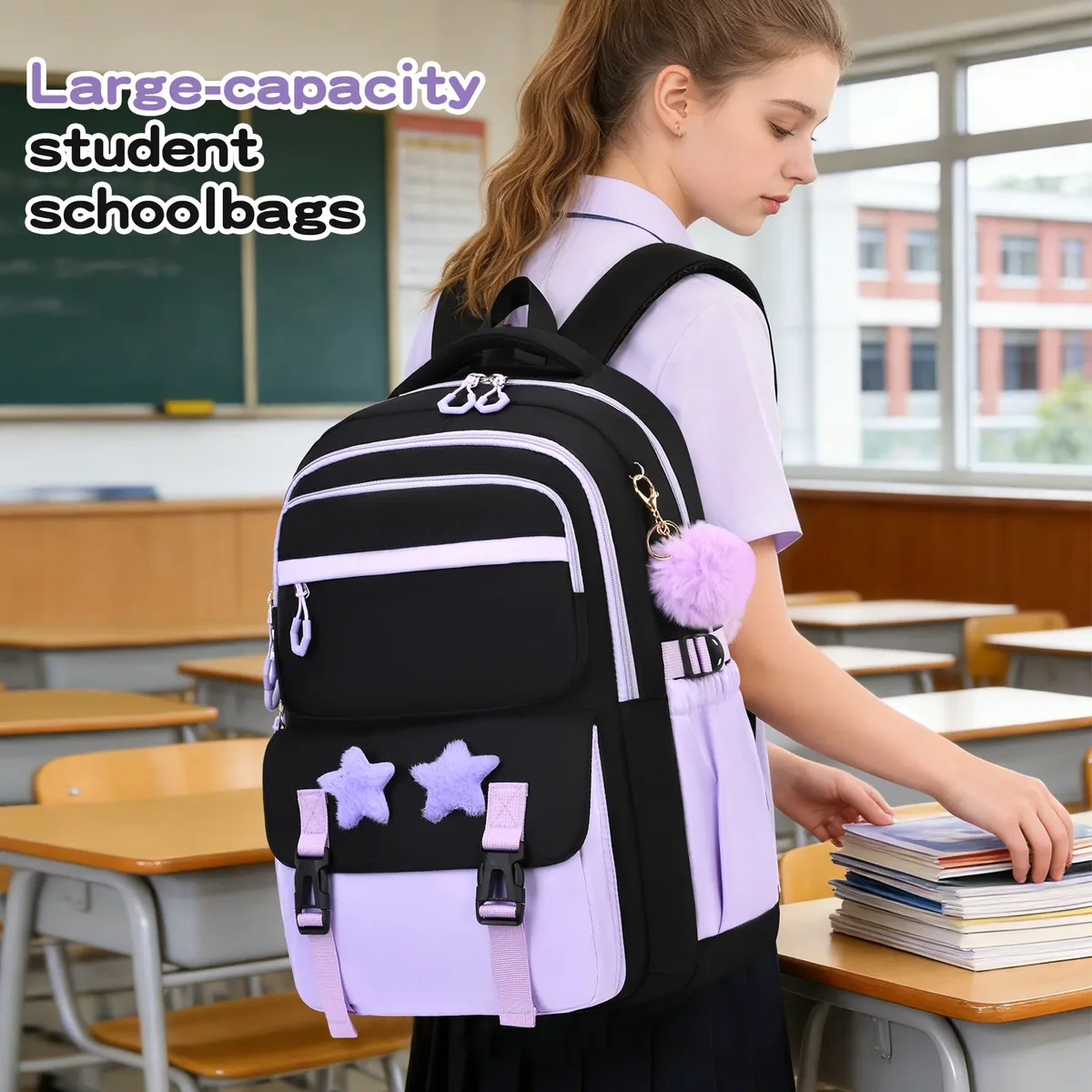 sac dos oxford universtité violet style préppy compartiment ordinateur portable ceinture coussin air jacquard