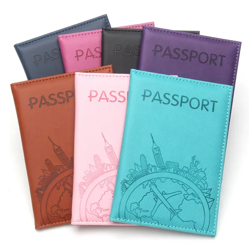 Porte-passeport imprimé vol mondial, couverture de passeport en cuir, étui léger pour passeport d'avion, porte-carte d'identité, porte-billet d'avion