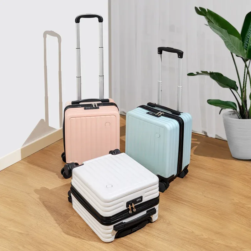 petite valise de 14 pouces avec serrure à combinaison, valise de transport de roue universelle ton clair, boîtier de chariot de voyage
