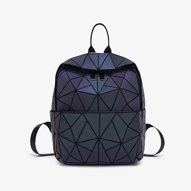 sac à dos tendance et polyvalent pour femmes, orné d’un motif en losanges, avec un motif géométrique en losanges et des coutures changeant de couleur dans l’obscurité.