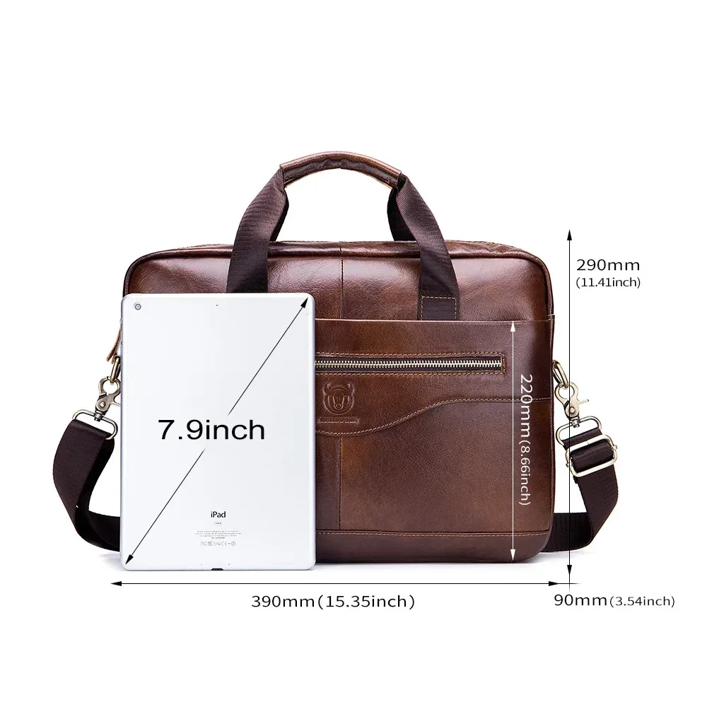 porte documents cuir vraie vache polyester fermeture éclair marron clair bande louirie amovible décontracté voyage loisirs grande capacité informatique