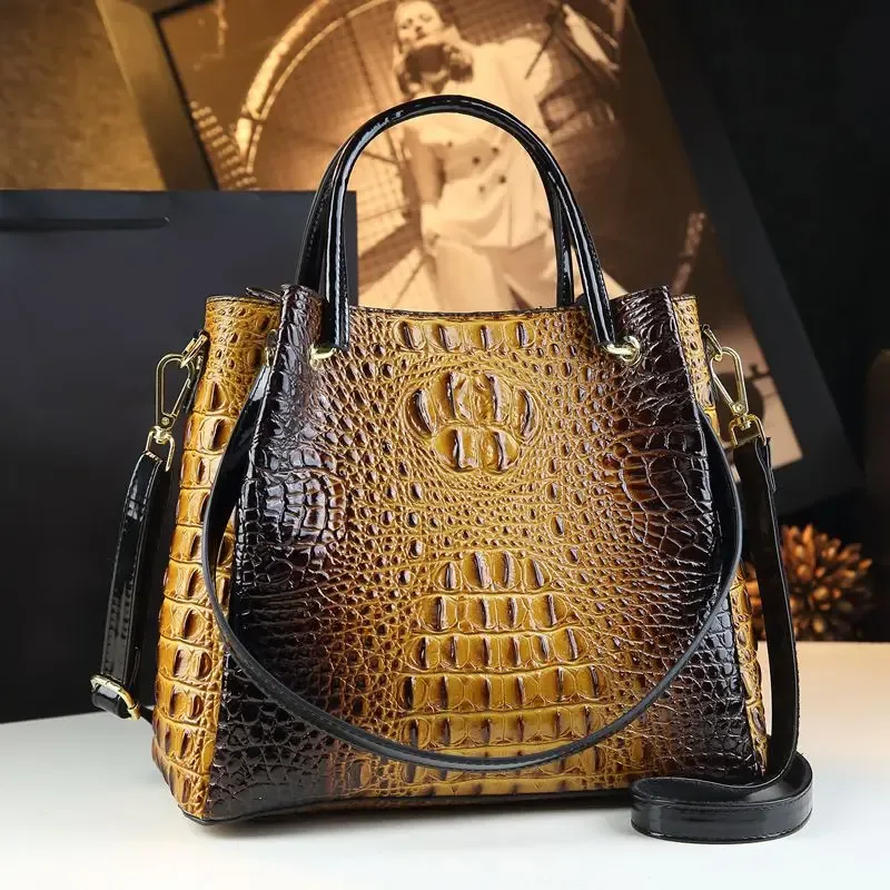 sacs à main rétro en cuir véritable pour femmes, sac fourre-tout à imprimé crocodile, sacs de messager initiés, tendance de la mode, nouveau, e27, 2025