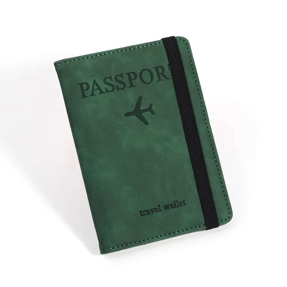 porte-passeport rfid personnalisé en pu pour homme, 2 styles d'enveloppes, motif avion imprimé, portefeuille de passeport antivol, minimaliste