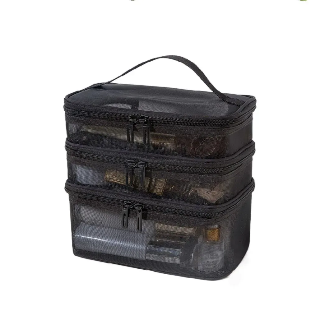 sac de rangement pour cosmétiques de voyage en maille transparente, trousse de toilette à 2/3 couches, sac de rangement de maquillage de grande capacité, salle de sport et natation